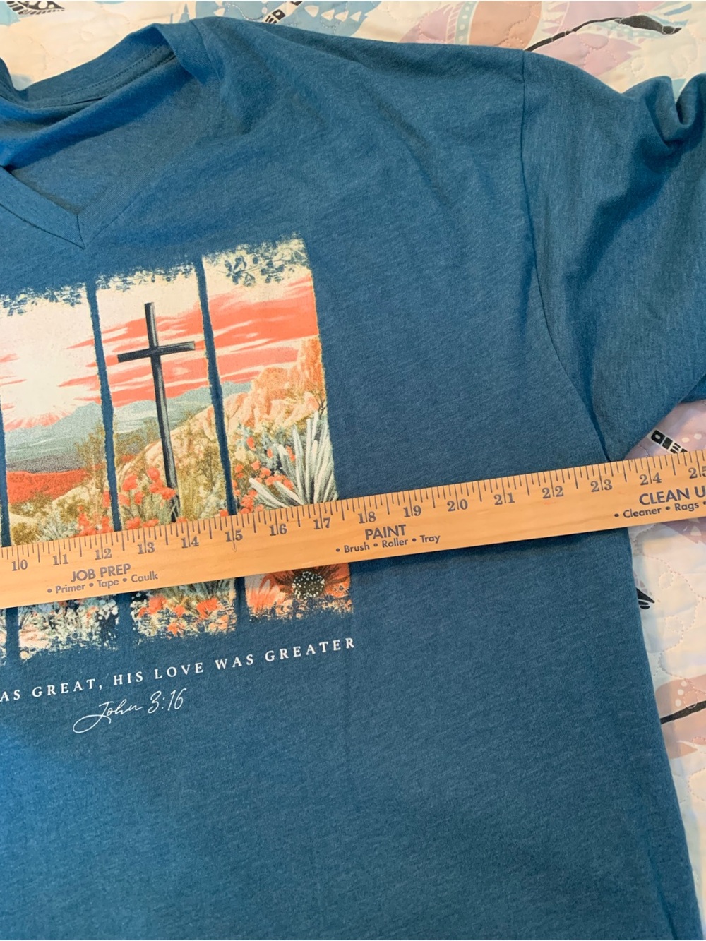NWOT Women's Blue Christian Graphic Tee - Scenic Cross Design - Picture 3 of 3